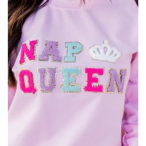 Pink Lily NAP QUEEN LIGHT PINK CHENILLE PATCH GRAPHIC SWEATSHIRT